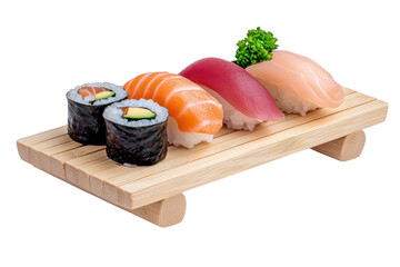 Fresh Sushi Platter on Wooden Board