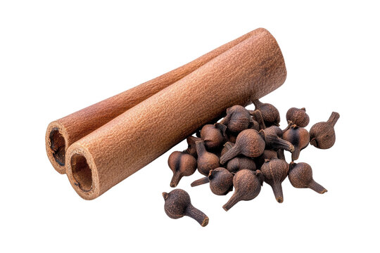 Cinnamon Sticks and Cloves on White Background