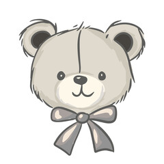 Cute cartoon bear illustration wearing a bow, suitable for children designs and decorations
