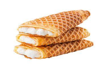 Delicious Cream-Filled Waffle Cones Stacked Together