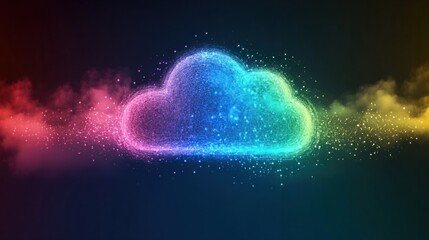 Light digital overlay with data points and gradient colors, representing cloud technology in business