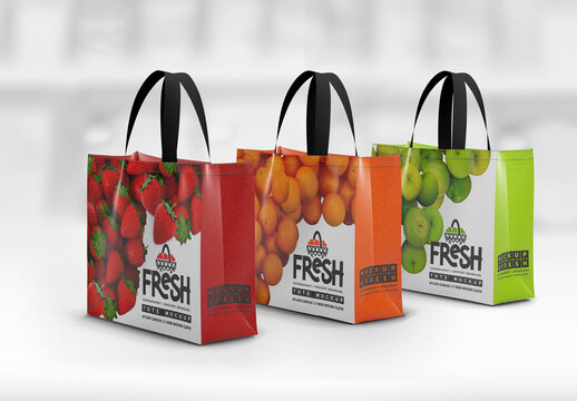 Short Handle Eco Shopping Bag Trio Mockup