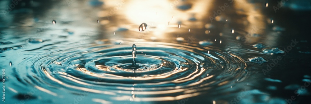 Poster water droplet creating a ripple effect on a calm surface.