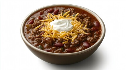 Bowl of Chili with Cheese and Sour Cream