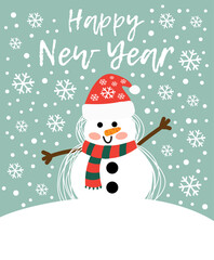 Illustration of snowman new year  on blue background.