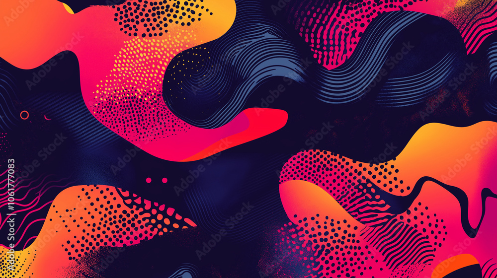 Poster a vibrant abstract background pattern with bold, dynamic shapes and textures inspired by fashion ele