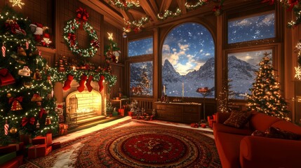 Obraz premium Virtual Christmas escape room game with holiday-themed puzzles background