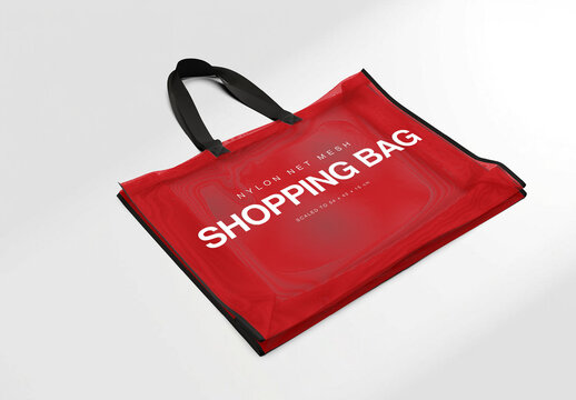 Single Net Nylon Mesh Shopping Tote Flat Mockup