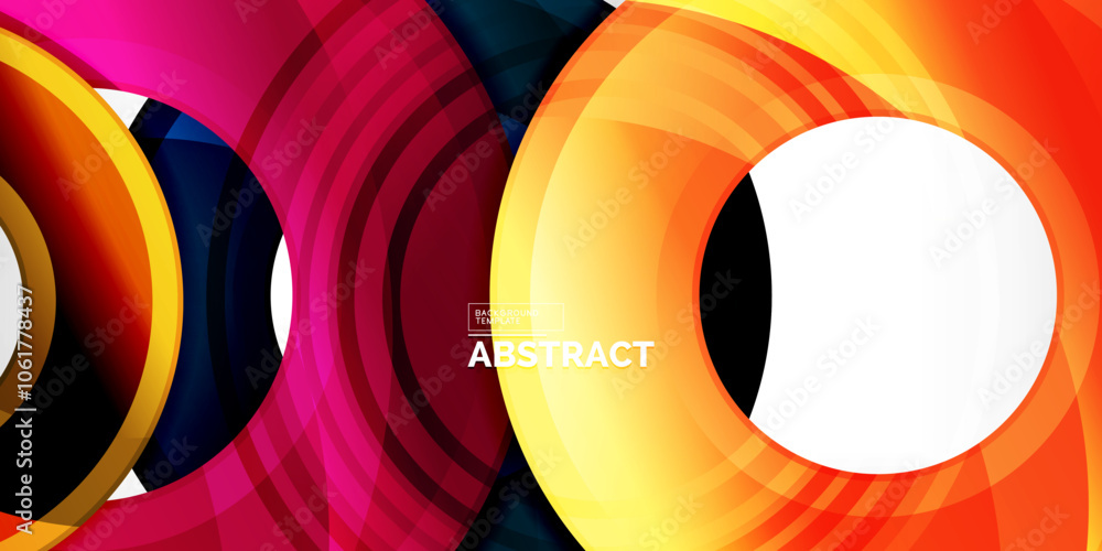 Poster bright colorful circles with light effects. abstract background