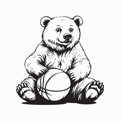 Cute Bear Playing Basket Ball Vector Illustration isolated on white background. 