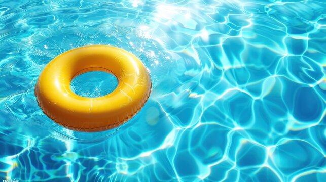 Water pool summer background with yellow pool floats. Sea blue textured background