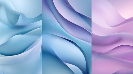 A set of abstract vector backgrounds featuring smooth, flowing line waves in a gradient of soft blues and purples