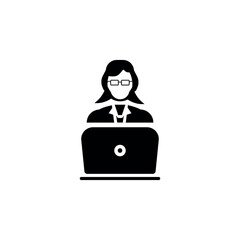 Blogger with laptop icon in black simple design