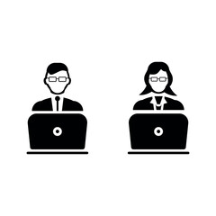 Blogger with laptop icon in black simple design