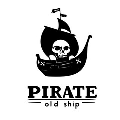 logo illustration of a pirate ship, the screen expands with a skull in vintage style