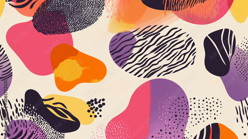 Aufkleber a seamless vector pattern with chic fashion elements and abstract textures in a colorful design.