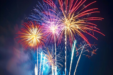 A photo of colorful fireworks lighting up the night sky, symbolizing celebration and joy during New Year's Eve