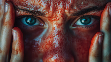 Naklejka premium Close-up of severe facial skin reaction from food allergy