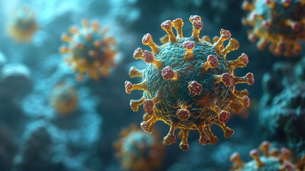 3D model of bacteria virus close-up, virus epidemic