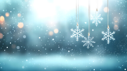 Winter card with white Frosty snowflake on blue background. Magical macro snow backdrop. Holiday greeting card for Christmas New Year. Xmas banner. Winter season concept.