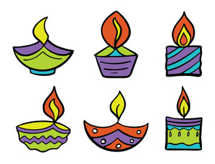 Colorful Diya Lamp Set – Indian Festival Vector