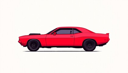 Vintage Muscle Car Illustration in Profile Against Neutral Background