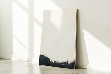 Mockup of an art canvas on a light wall in the interior
