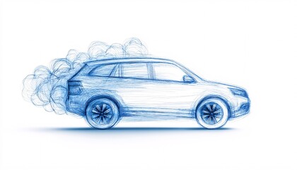 Obraz premium Creative Hand-Drawn Car Icon with Cheerful Clouds and Sun Doodles