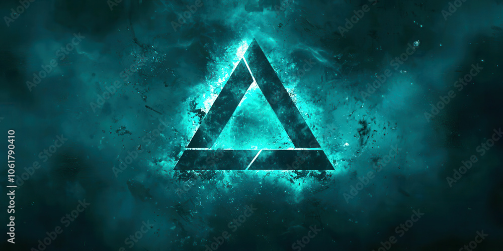 Poster a blue background with a triangle in the middle