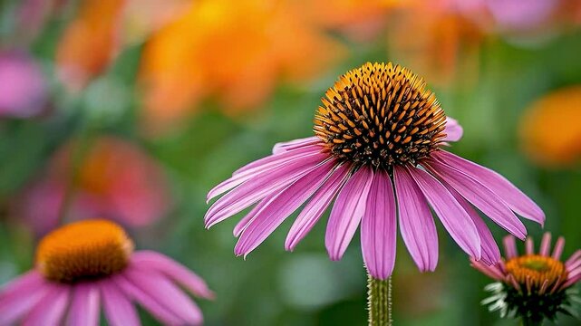 a purple coneflower  and  other flowers