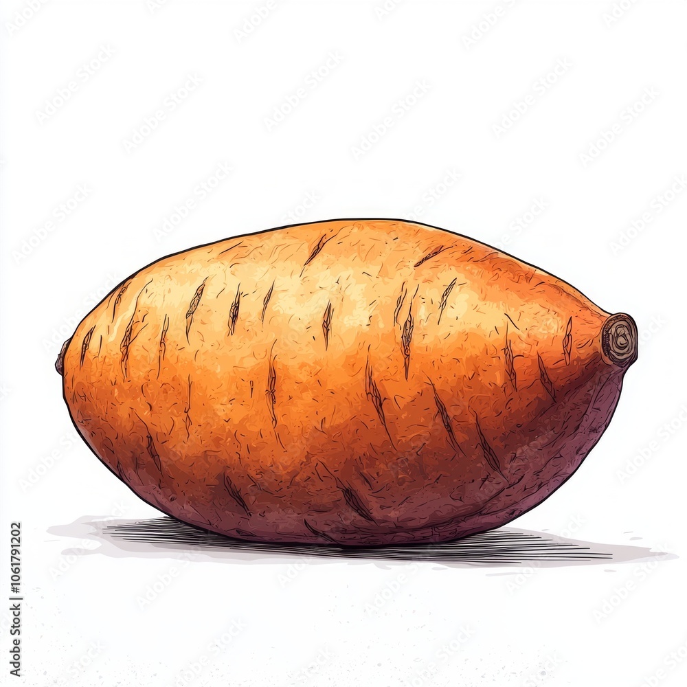 Poster artwork presents minimalist representation yam showcasing its smooth elongated form and reddish brow