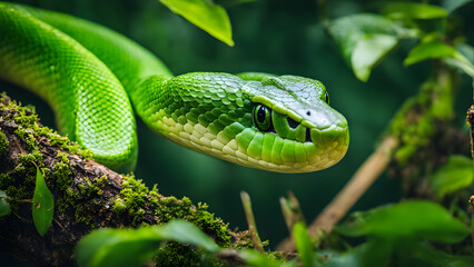 Obraz premium A green snake is on a branch