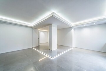 Fototapeta premium Long Exposure of White Ceiling and Wall Junction, Minimalist Interior Design, Architectural Detail, Clean Aesthetic, Modern Home Decor, Light Play, Texture Contrast, Interior Photography