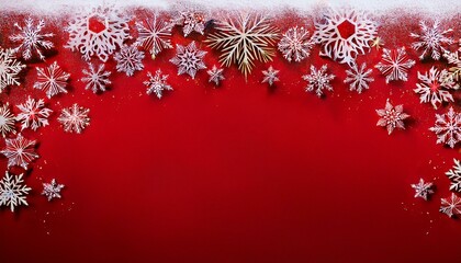 Red christmas banner with snowflakes. Merry Christmas and Happy New Year greeting banner. Horizontal new year background, headers, posters, cards, website.Vector illustration