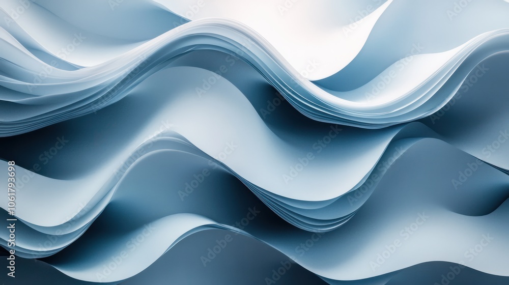 Poster abstract wave-like pattern in soft blues and grays, creating a calm and flowing wall design