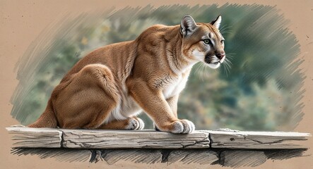 Naklejka premium Cougar watching from a ledge hand drawing