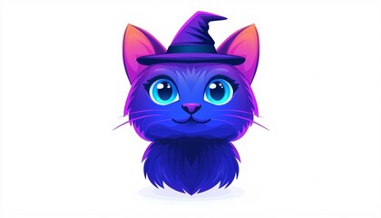 Whimsical Cartoon Cat in Witch Hat for Festive Design