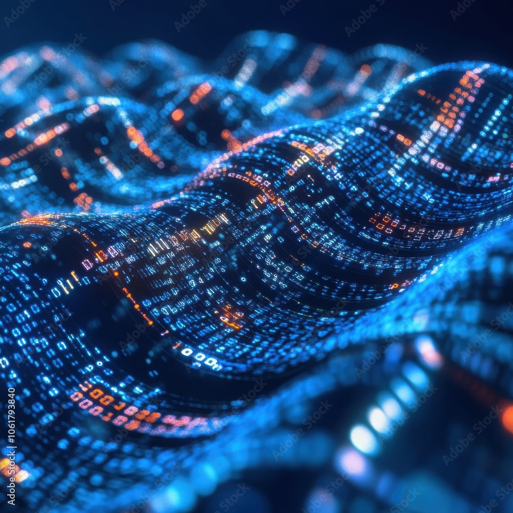 Poster an abstract visualization of data flow illustrating complex patterns in digital information exchange