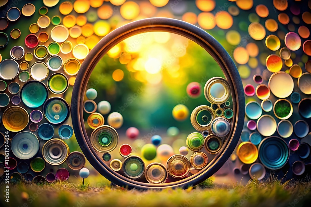 Poster mesmerizing minimalist composition of circles within a frame - tilt-shift photography