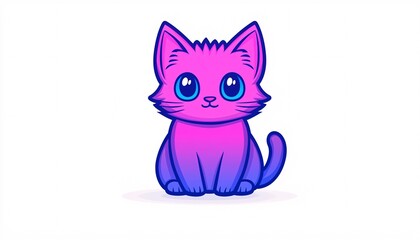 Fototapeta premium Cartoon Playful Cat Icon in Vibrant Colors with Whimsical Expression - Digital Design Illustration