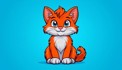 Obraz premium Cartoon Playful Cat Icon with Whimsical Expression in Vibrant Colors Sitting - Digital Design Mascot Character