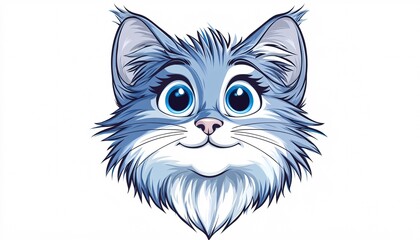 Fototapeta premium Soft and Sweet Hand-Drawn Cute Cat Icon with Oversized Eyes on White Background - Illustration with Gentle Color Palette