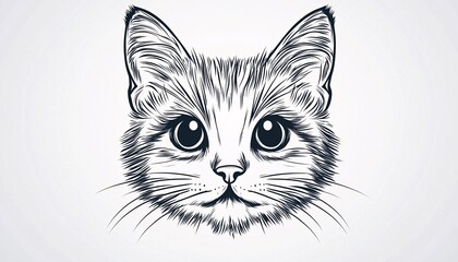 Whimsical Monochromatic Cat Head Icon on Gray Background