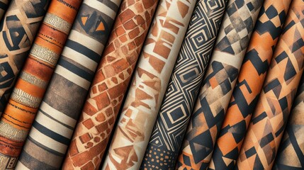 Aztec-inspired geometric patterns in earthy colors, evoking ancient Mesoamerican culture and artistry
