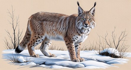 Obraz premium Lynx in tundra hand drawing