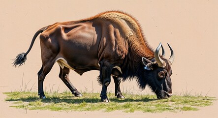 Musk ox grazing hand drawing