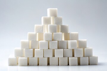 Minimalist Pyramid of Stacked White Sugar Cubes on a Clean Background Symbolizing Sweetness and Simplicity in Panoramic Photography
