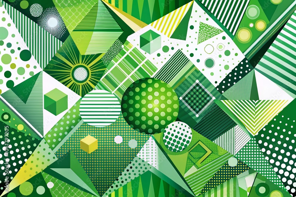 Poster modern abstract pop art background with geometric patterns in white and green colors for creative pr