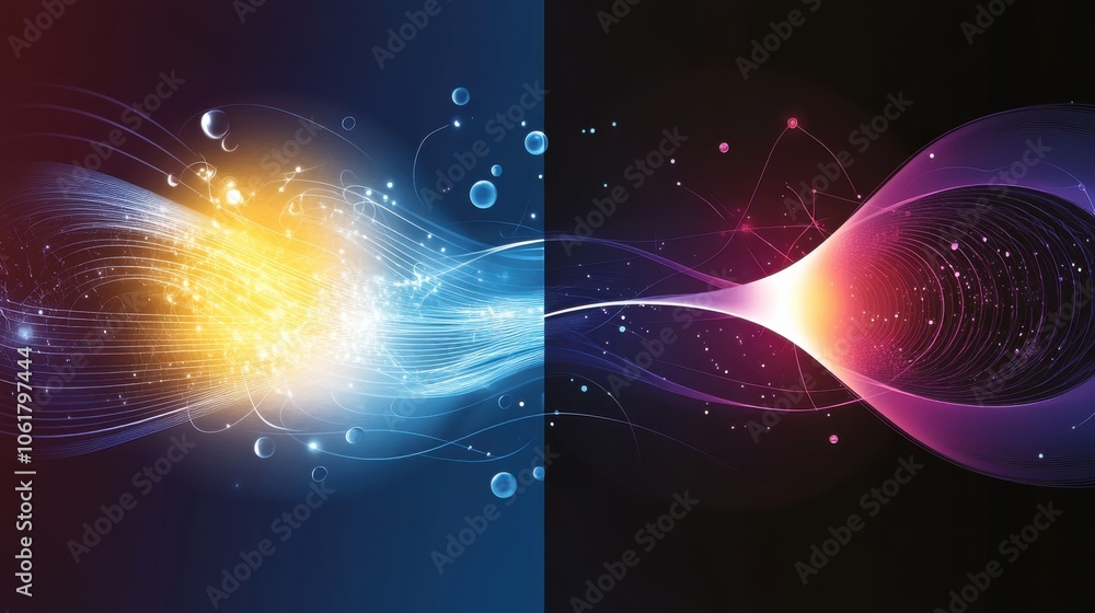 Leinwandbilder A split-view representation showcasing the contrasting aspects of quantum mechanics in a vibrant and dynamic visual format