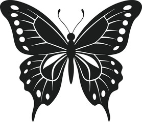 Intricate Butterfly Silhouette Vector – Detailed Black and White Insect Illustration for Nature and Art Designs